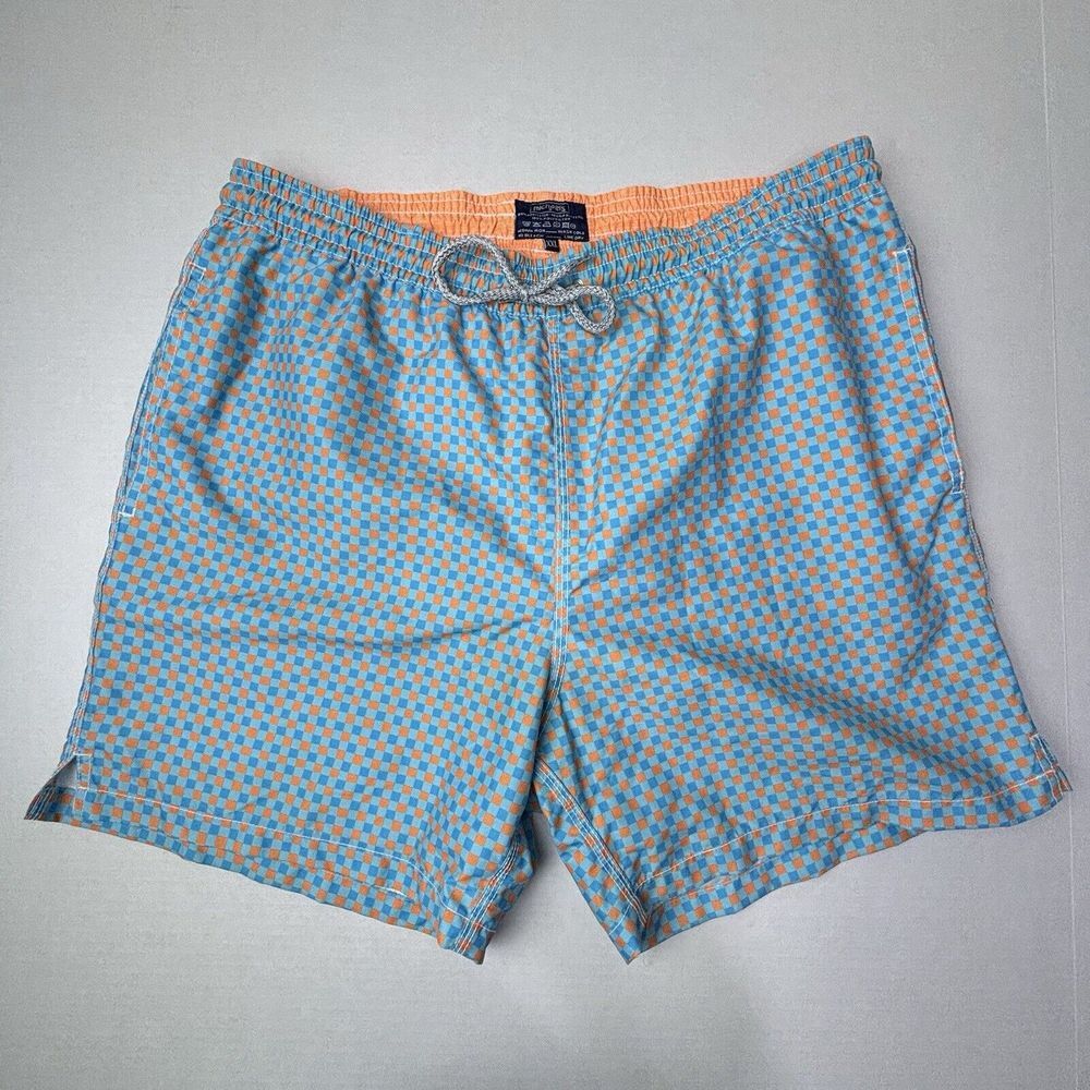 Michael's‎ Swim Shorts Trunks Elephant Check Orange Blue Mens 2XL USA RARE EUC